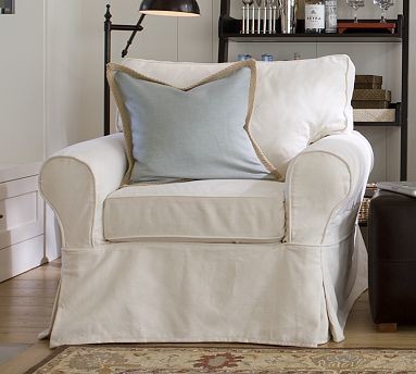 PB Basic Slipcovered Armchair, Box, Polyester Wrap Cushions, Performance Canvas
