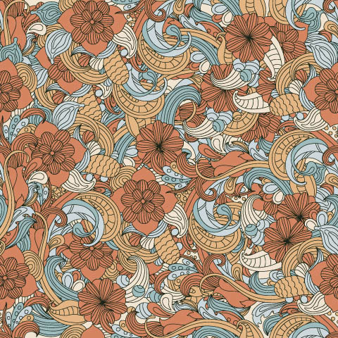 Blooms And Whirls Melon And Light Blue Shelf Paper Drawer Liner