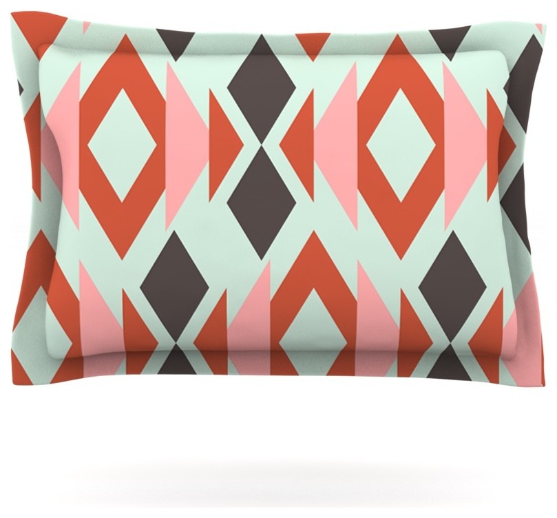 Pellerina Design "Coral Mint Triangle Weave" Grey Pillow Sham, King