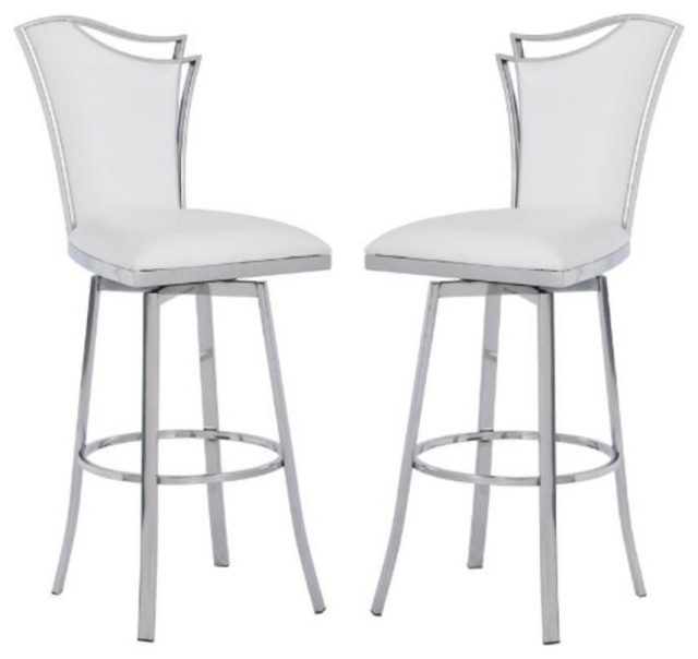 Home Square 43.7" Stainless Steel Frame Swivel Bar Stool in White Set of 2 Contemporary