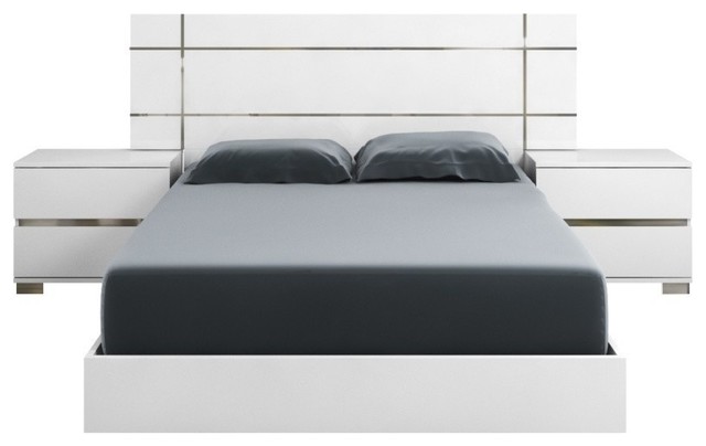 Acrylic Lacquer Queen Size Platform Bed White