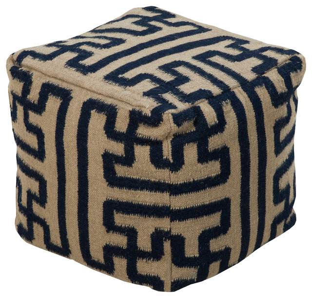 Surya Poufs Cube Pouf, Tan, Black