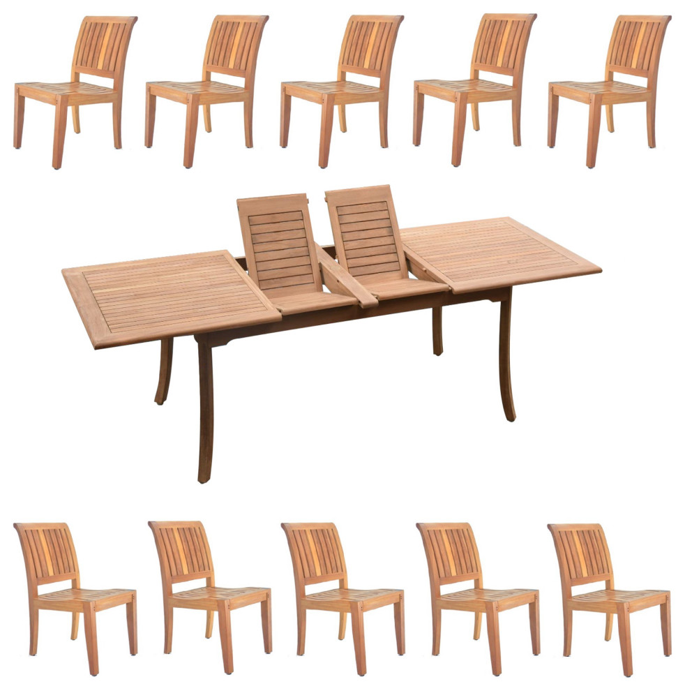 11Piece Outdoor Teak Dining Set 117" Rectangle Table, 10 Lagos
