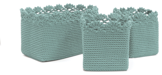 Mode Crochet Bskt Set 3 W Trim Contemporary Baskets By Heritage Lace