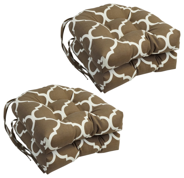 16" Polyester Outdoor UShaped Tufted Chair Cushions, Set of 4