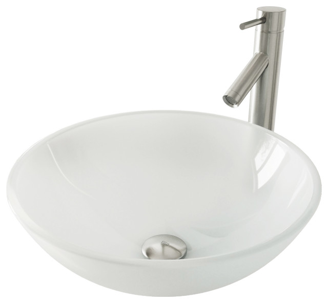 VIGO White Frost Glass Vessel Bathroom Sink Set With Dior Vessel Faucet