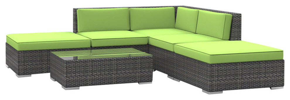 Bali Outdoor Patio Furniture Sofa Sectional, 6-Piece Set, Lime Green