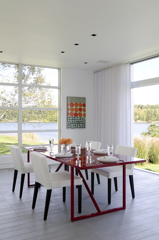 Photo of a modern dining room in Portland Maine.