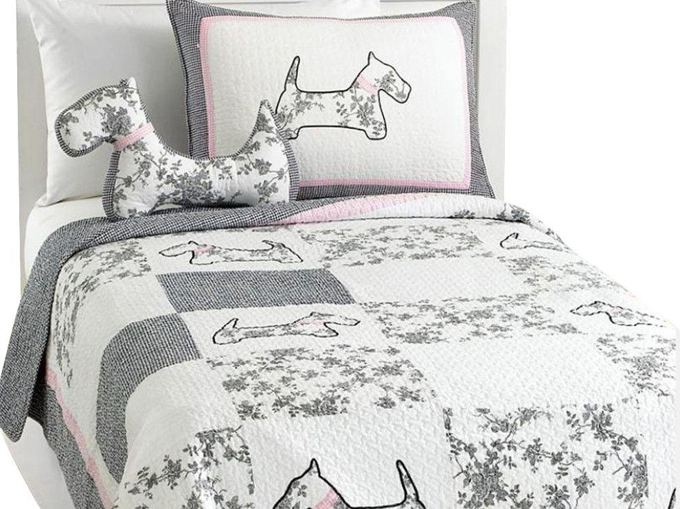 Scottie Puppy 100 Cotton Quilt Set Contemporary Kids Blankets