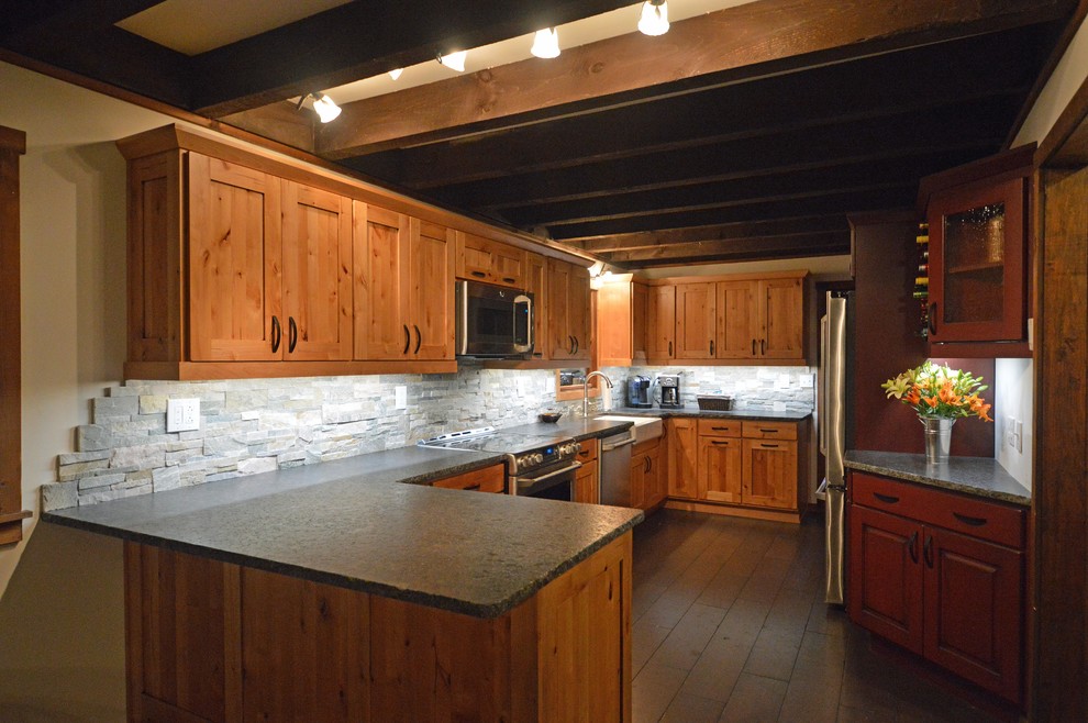 Medium sized rustic kitchen in Boston.
