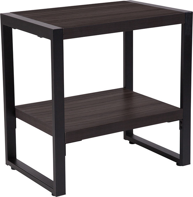 Thompson Collection Charcoal Wood Grain Finish End Table With Black Metal Frame