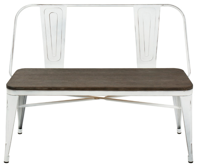Lumisource Oregon Dining Bench Vintage White Metal And Espresso Lumisource Oregon Dining Bench Vintage White Metal And Espresso Bamboo Farmhouse Benches By Gwg Outlet