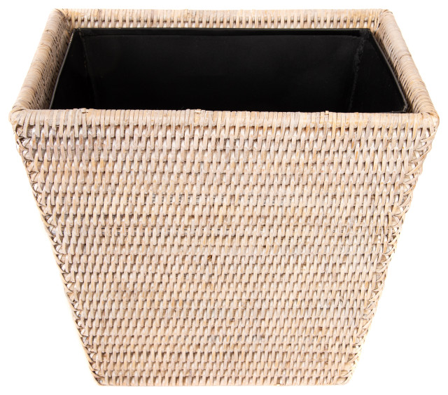 Artifacts Rattan™ Rectangular Tapered Waste Basket with Metal Liner, White Wash