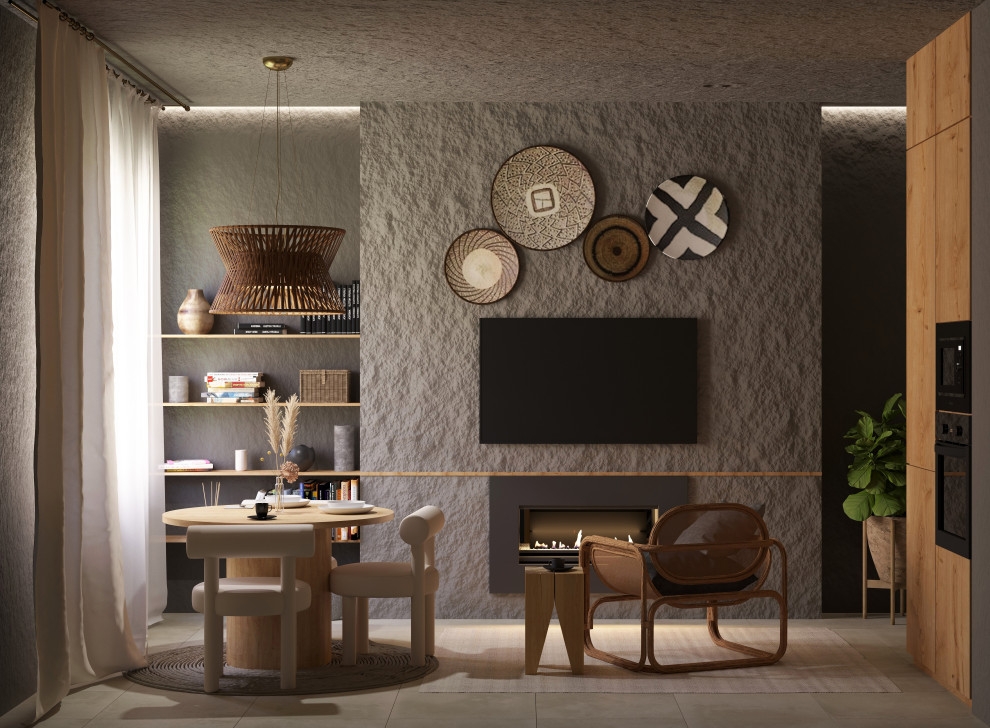 Кухня-гостиная в стиле ваби-саби из дизайн-проекта в ЖК 8Клёнов, Москва