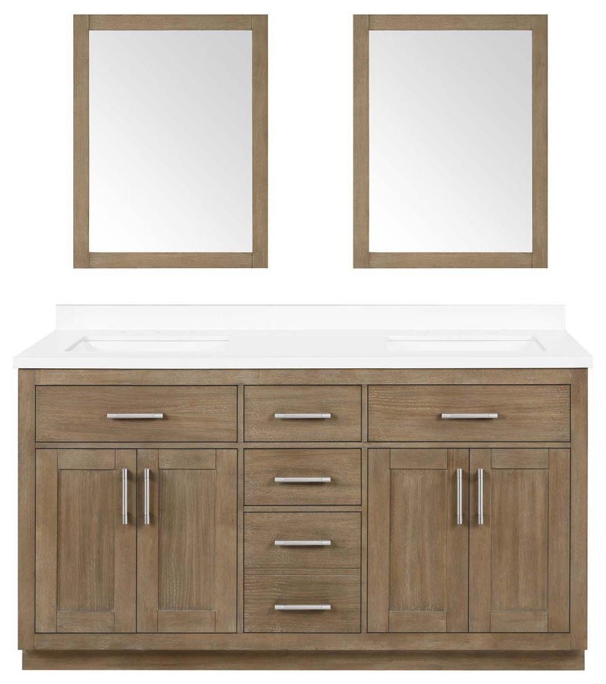 Ove Decors Bailey 60" Double Sink Vanity, Driftwood Oak With Black Hardware Farmhouse