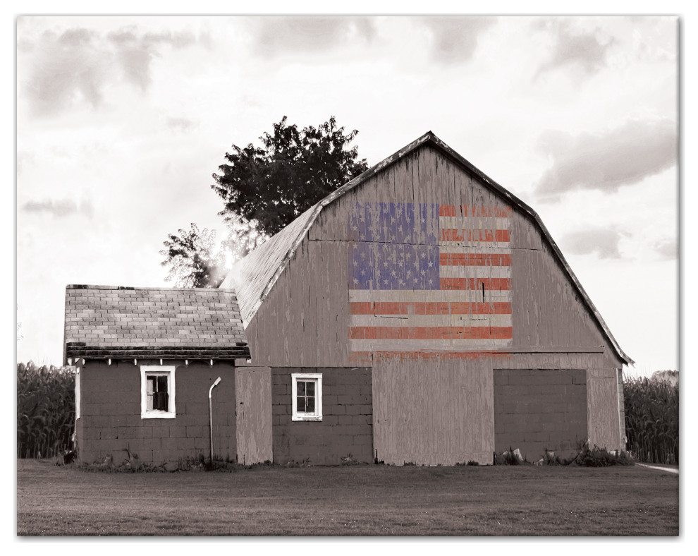Distressed Barn Flag 14x11 Canvas Wall Art, 14x11 Farmhouse Prints