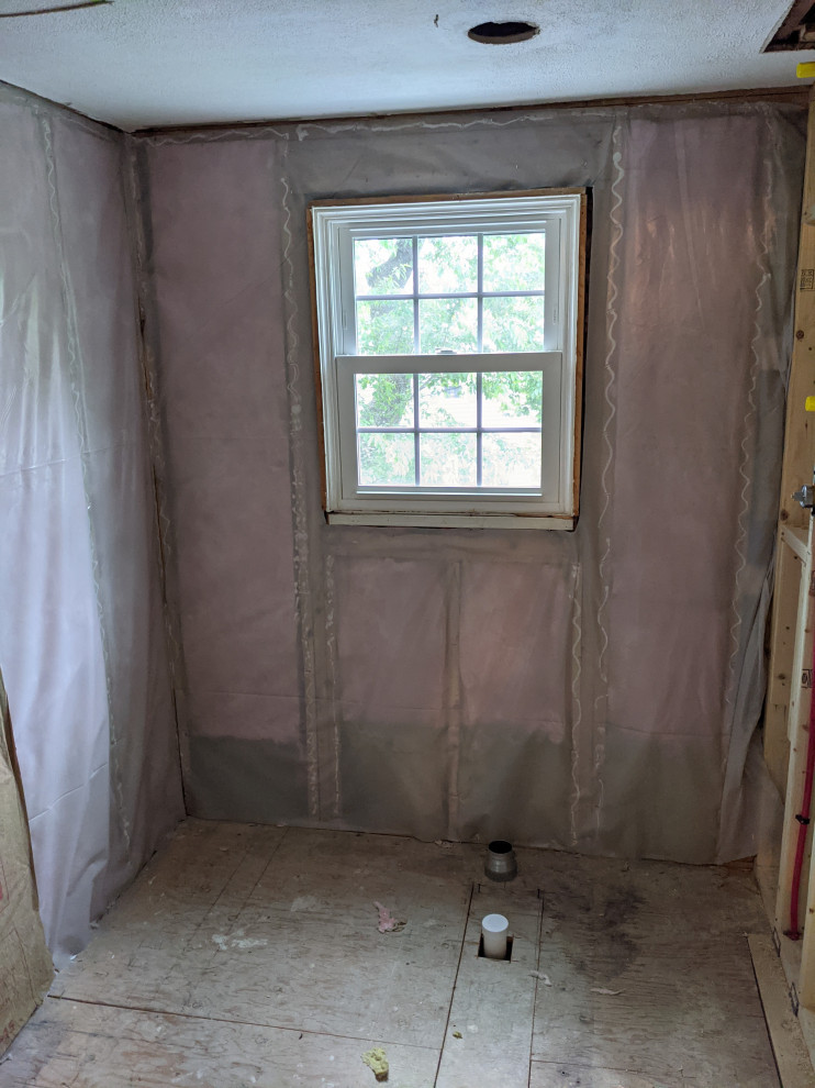 Shallow Wooden Window Frame in Shower