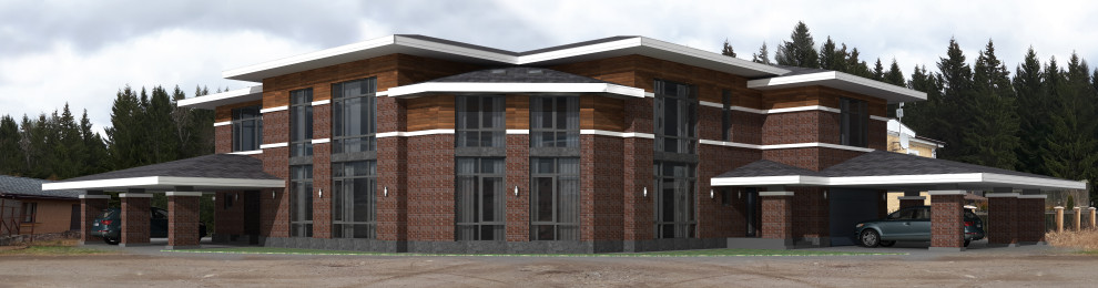 Коттедж в стиле Райта на 2 семьи