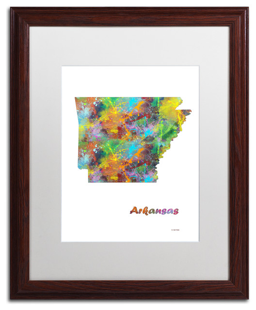 Marlene Watson 'Arkansas State Map-1' Art, Wood Frame, 16"x20", White Matte