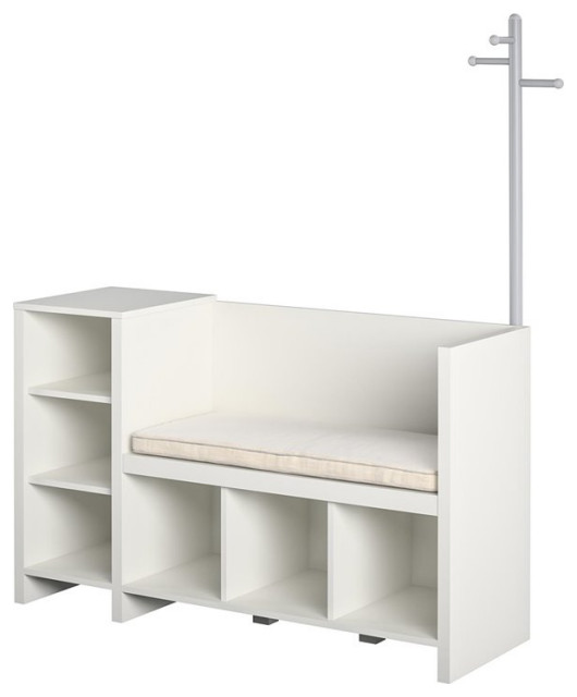 Ameriwood Home Nathan Storage Bench and Coat Rack in White