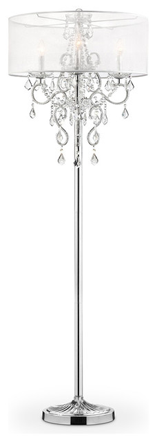 63" Tall Metal Floor Lamp "Evangelia", Silver and Crystal Accents