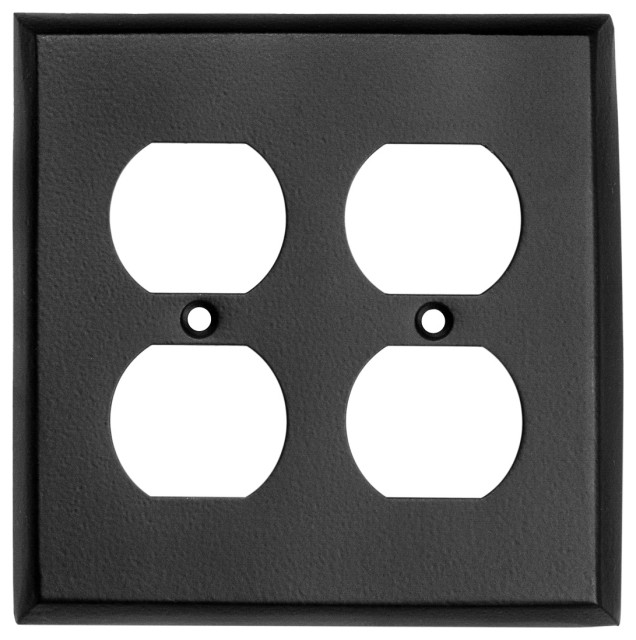 Ageless Iron Double Duplex Outlet Cover in Black Iron Switch Plates