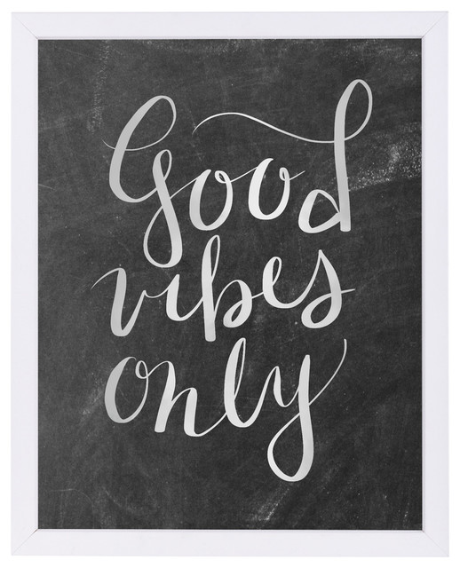 "Silver Chalkboard Good Vibes Typography," Art Print, 12"x15"x1"