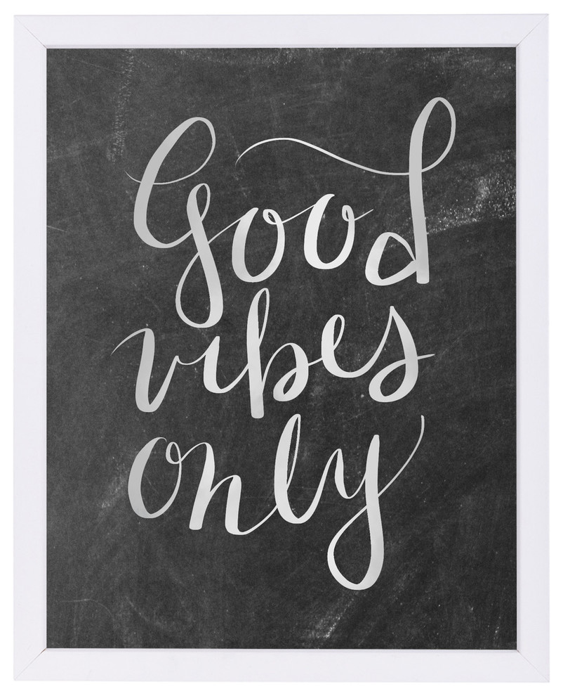 "Silver Chalkboard Good Vibes Typography," Art Print, 12"x15"x1"