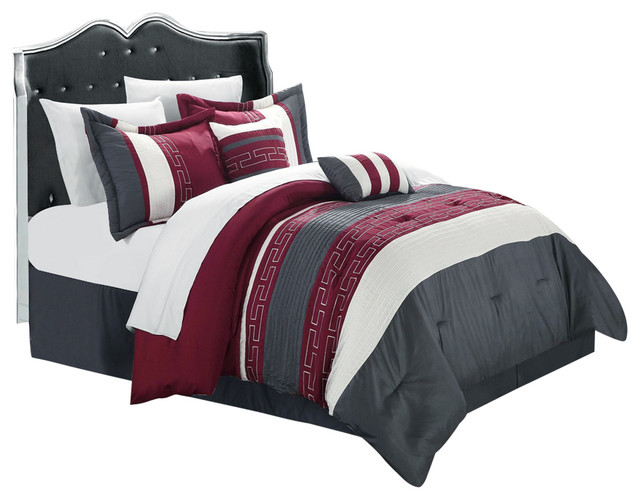 Carlton Burgundy Grey & Off White 6 Piece Comforter Bed In A Bag Set 