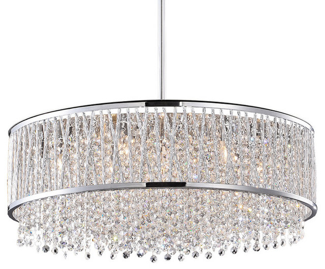 10-Light Chrome Crystal Chandelier With Drum Shade - Contemporary ... 10-Light Chrome Crystal Chandelier With Drum Shade - Contemporary ...