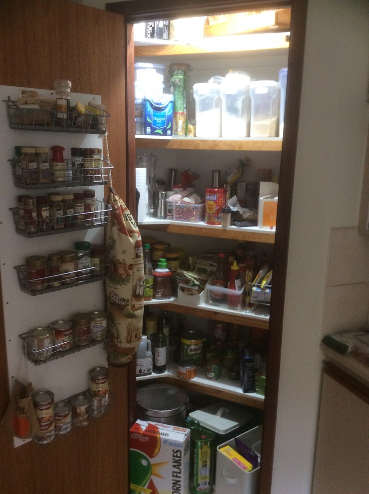 Fixed the too deep pantry shelf issue. Just cut the shelves in a U. So much  better!