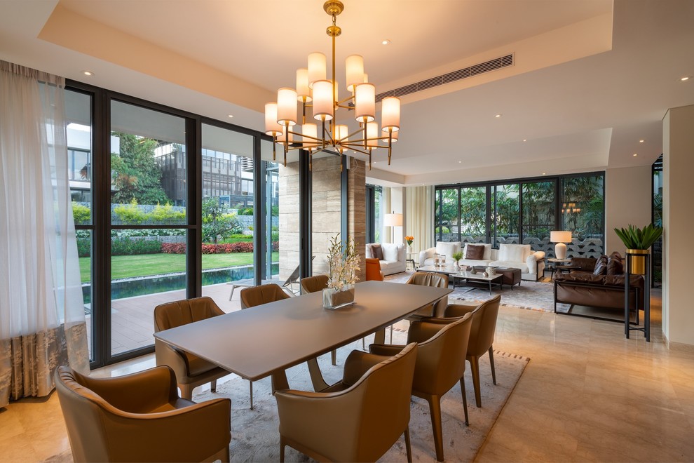 This is an example of a modern dining room in Bengaluru.