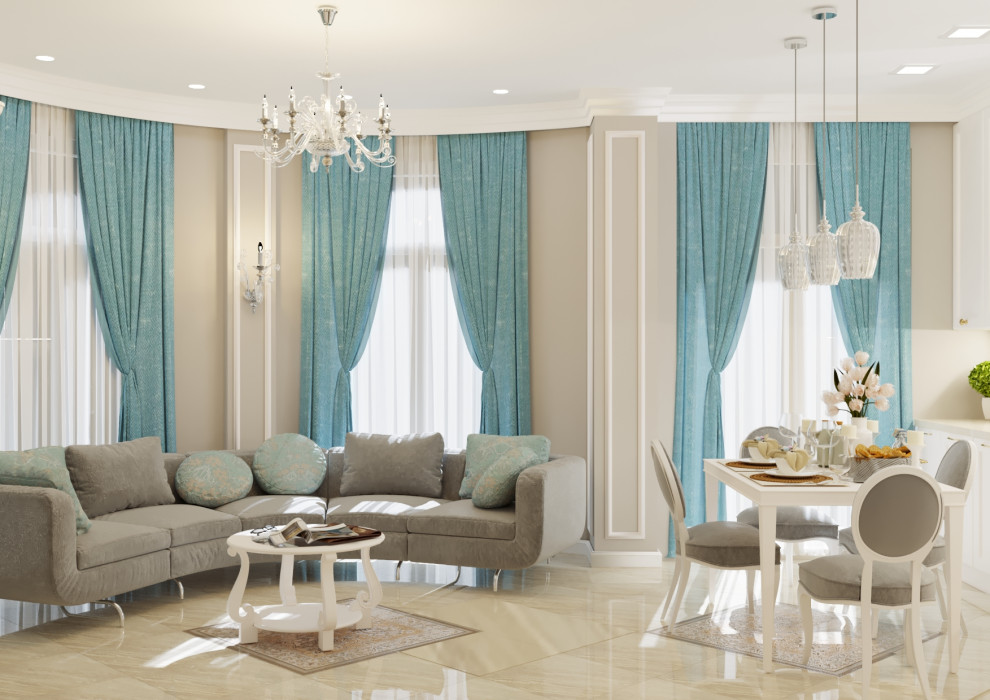 Белая неоклассика с оттенком морской волны