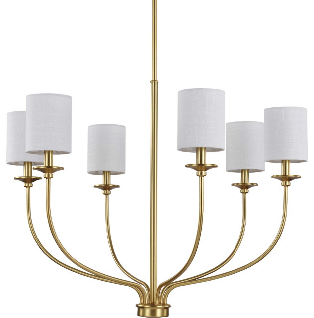 SixLight Satin Brass Foyer Chandelier w/ Golden Cage & Drum Shds