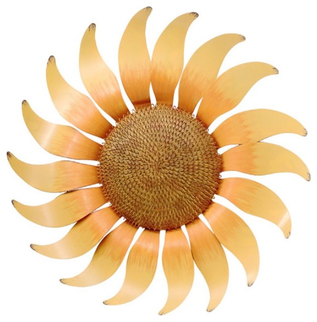 Large Petals Yellow Sunflower Wall Decor Painted Metal 17 Inches Large Petals Yellow Sunflower Wall Decor Painted Metal 17 Inches