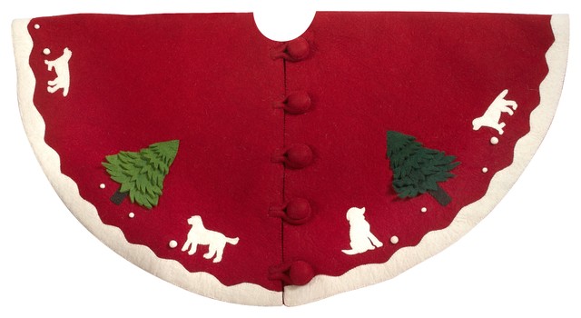 Handmade Christmas Tree Skirt In Hand Felted Wool Dogs With Trees Handmade Christmas Tree Skirt In Hand Felted Wool Dogs With Trees On Red 60