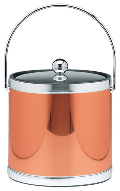 Polished Copper and Chrome 3 qt Ice Bucket With Bale Handle, Metal Cover