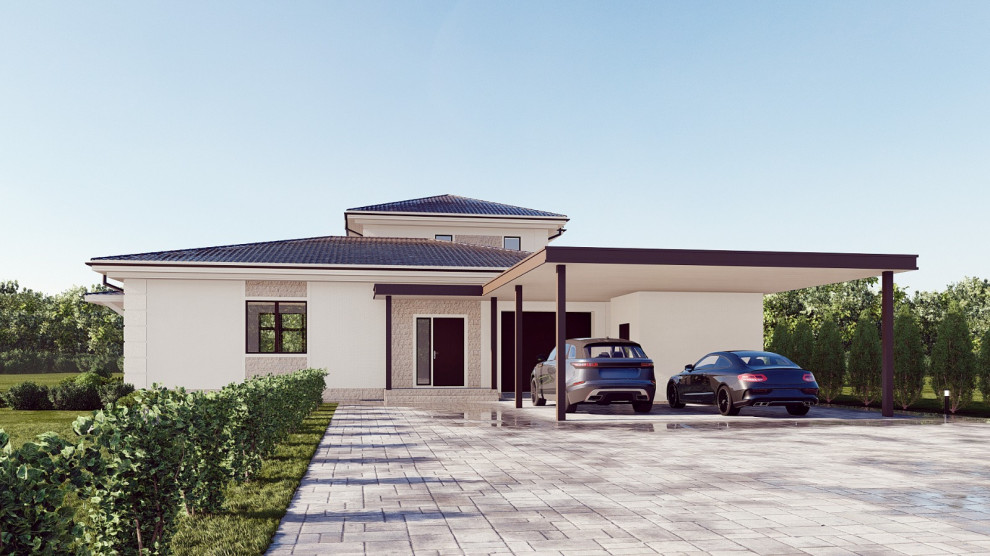 Проект двухэтажного дома в современном классическом стиле.