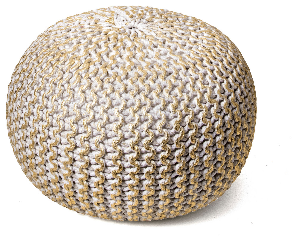 nuLOOM Knitted Cotton Ling Contemporary Pouf, Gold