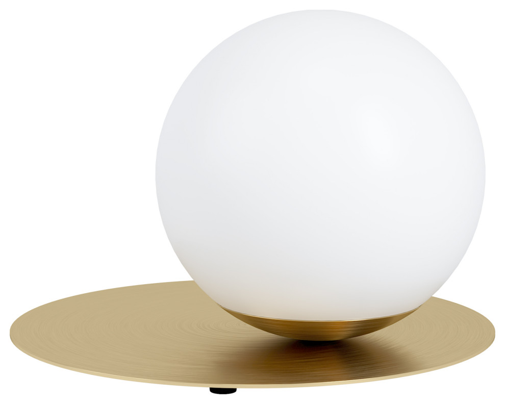 Arenales, 1 Light Table Lamp, Brushed Brass Finish, White Opal Glass Shade