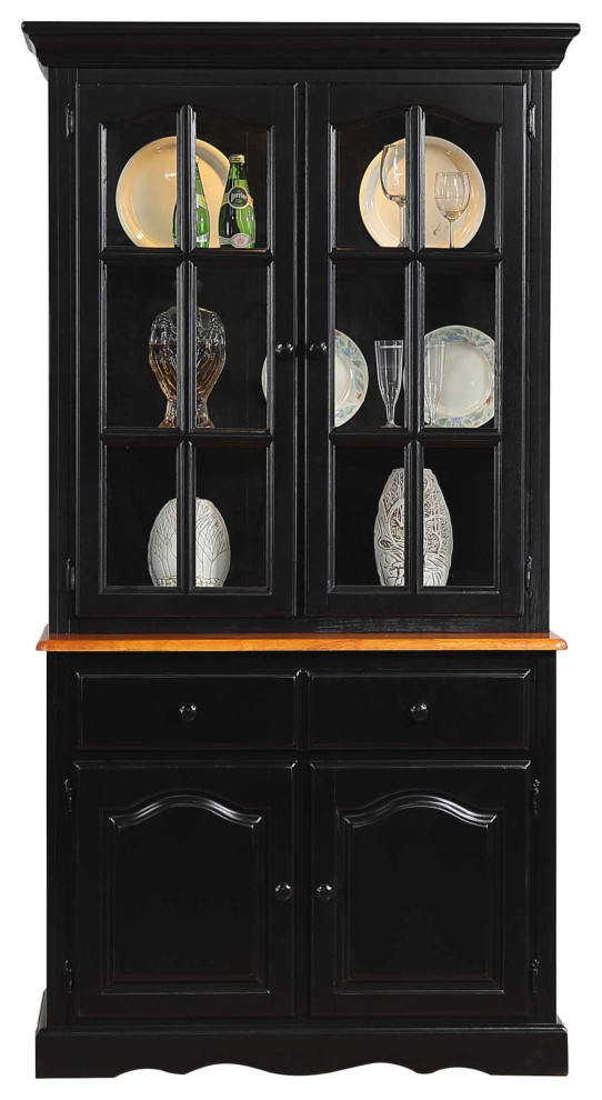 38"W China Glass Doors Buffet and Lighted Hutch Transitional China And