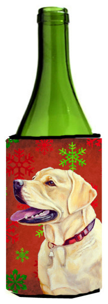 Labrador Red and Green Snowflakes Holiday Christmas Wine Bottle Beverage Insula