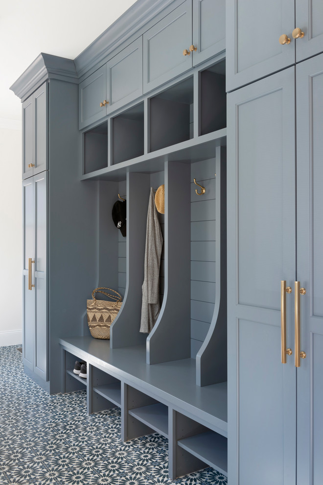 Mid-sized traditional mudroom in Minneapolis with multi-coloured floor.