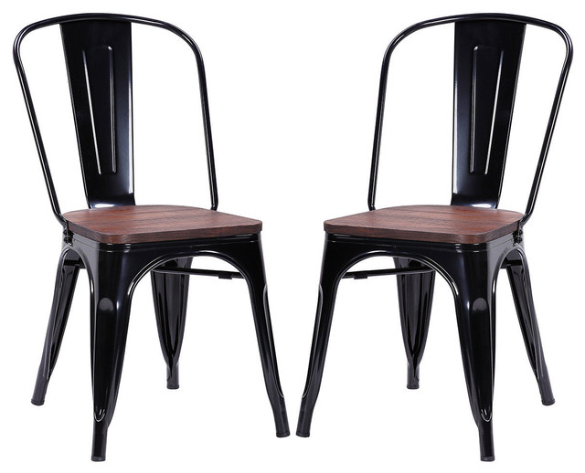 Costway Set of 2 Style Dining Side Chair Stackable Bistro Metal Wood Stool