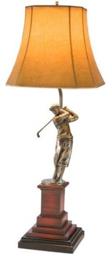 Sculpture Table Lamp Lodge Swinging Golfer Trophy 1-Light Brown