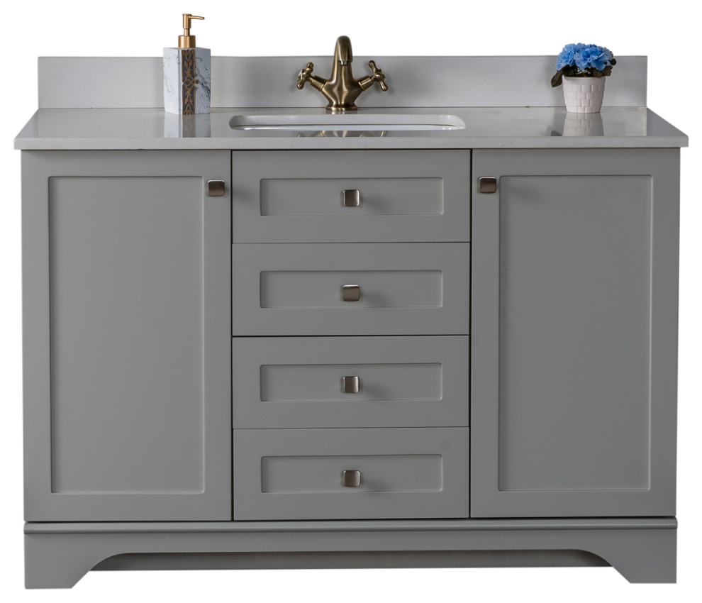 Livia Collection 48" Bath Vanity Quartz Top and Ceramic Sink, Grey, 48 ...