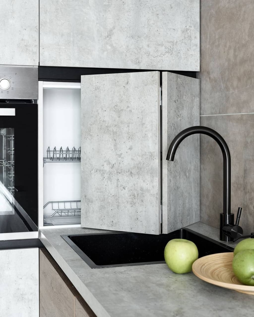 Дизайнерская навесная угловая кухня в стиле лофт