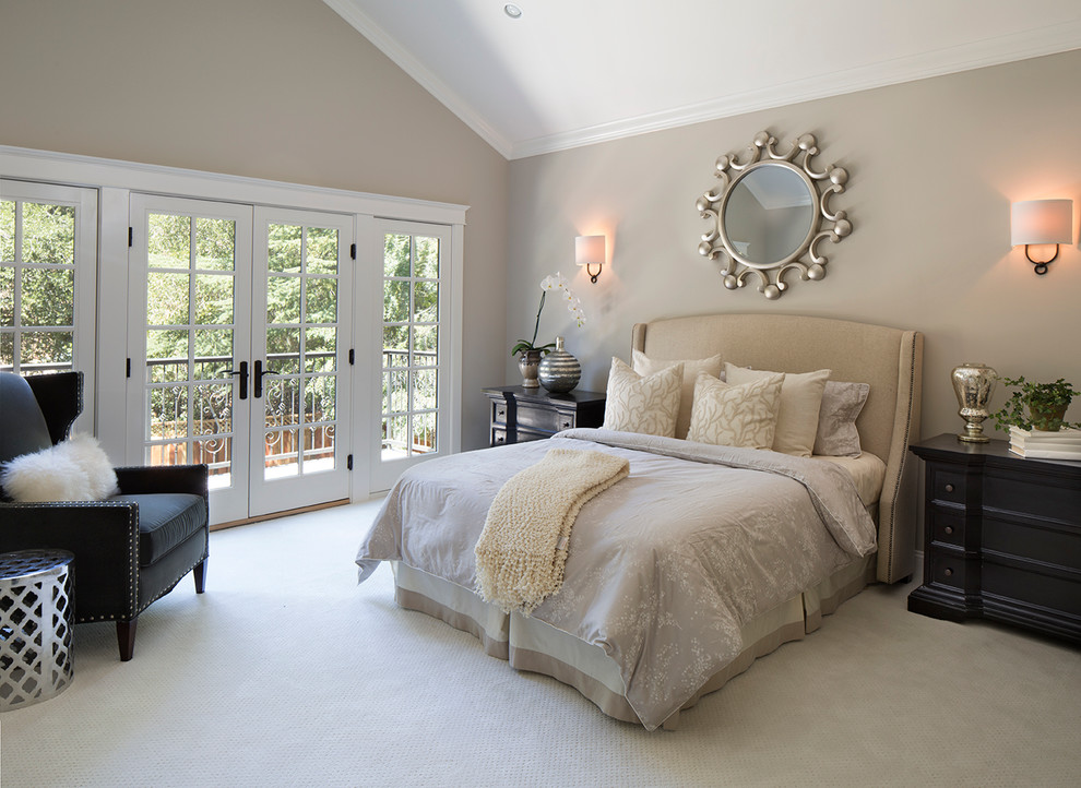 Mid-sized transitional carpeted bedroom photo in San Francisco with gray walls