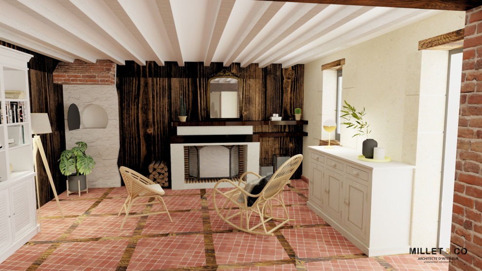 Family room - cottage family room idea in Angers