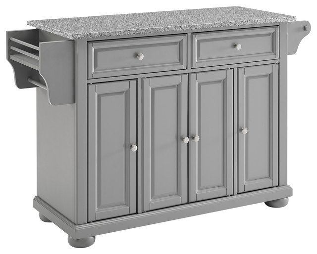 Alexandria Solid Granite Top Kitchen Island, Vintage Grey